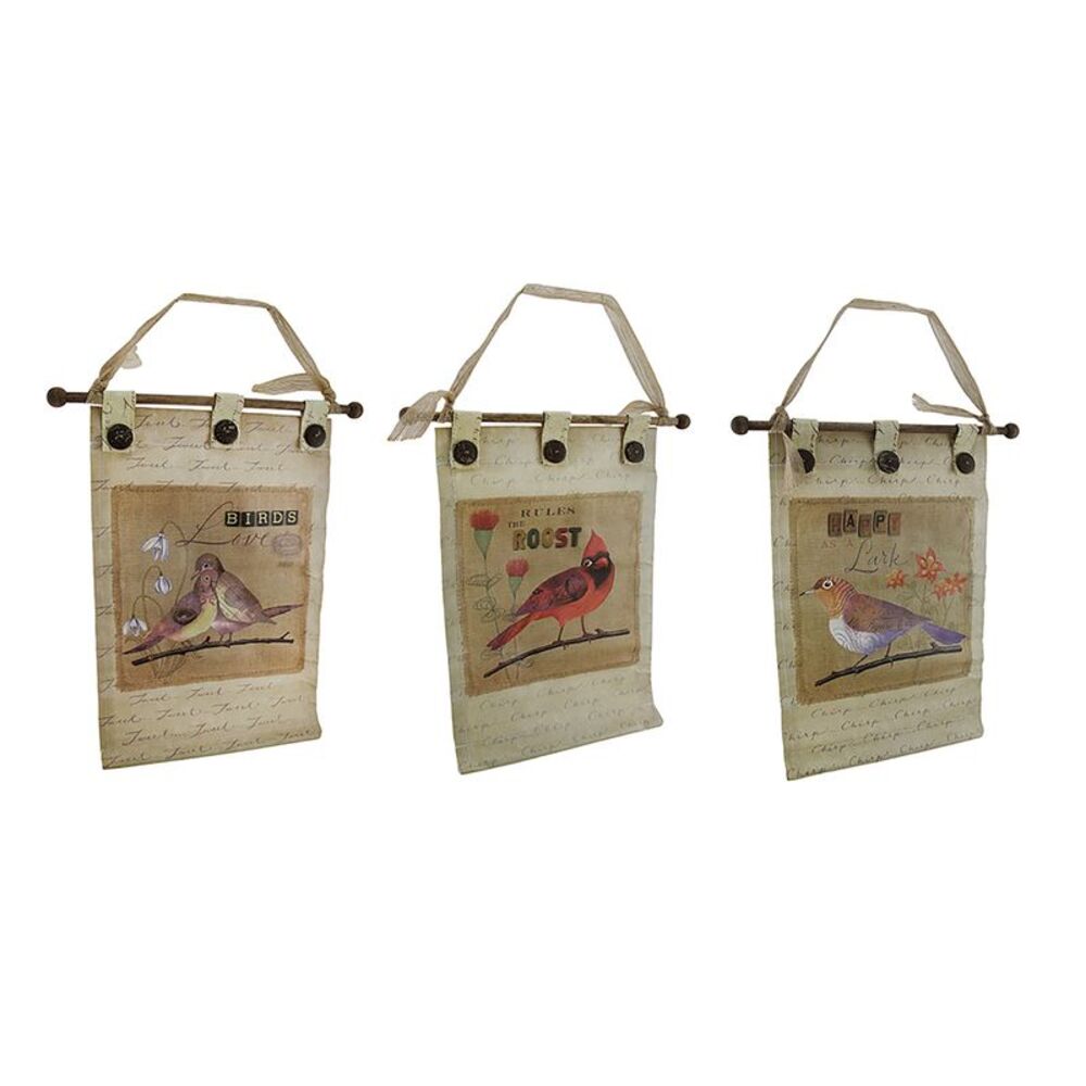 3 Pc. Canvas Botanical Birds Wall Hanging Set w/Buttons